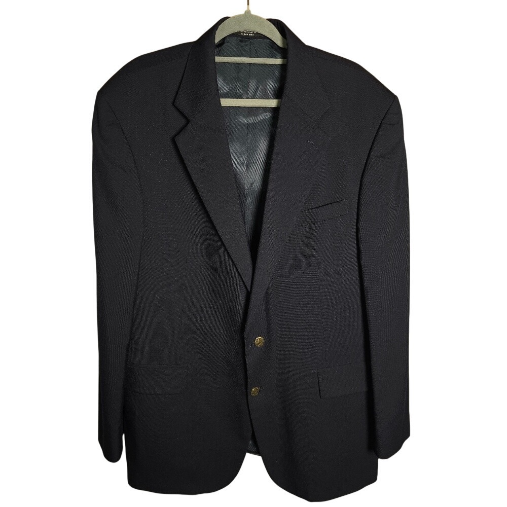 100% Wool Oscar de la Renta Mens Navy Sport Coat Jacket Blazer Size 46 Long